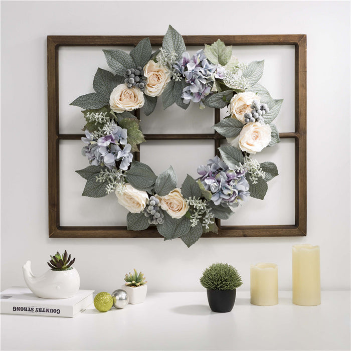 28"H Wooden Window Frame with 22"D Hydrangea Rose Wreath