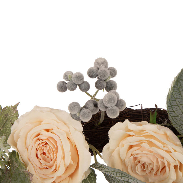 28"H Wooden Window Frame with 22"D Hydrangea Rose Wreath