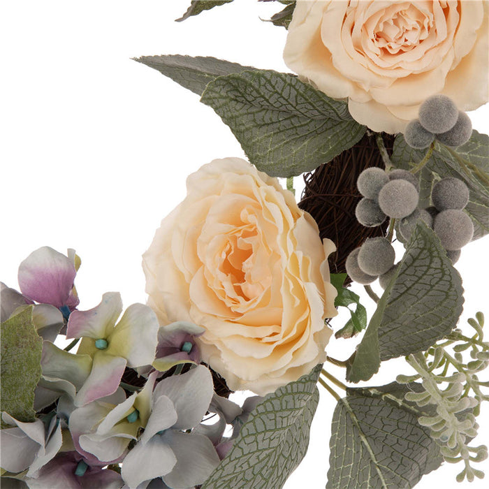 28"H Wooden Window Frame with 22"D Hydrangea Rose Wreath