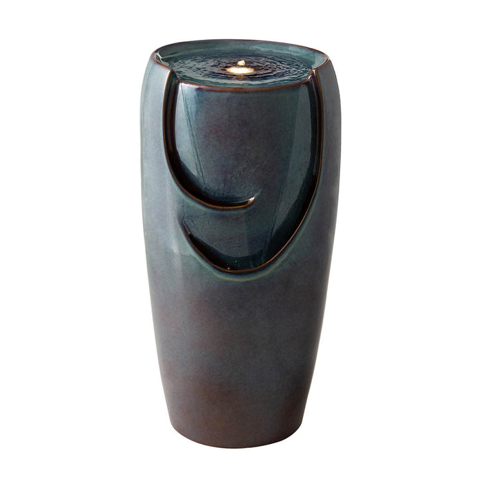29.25"H Oversized Turquoise Ceramic Pot Fountain with Pump and LED Light