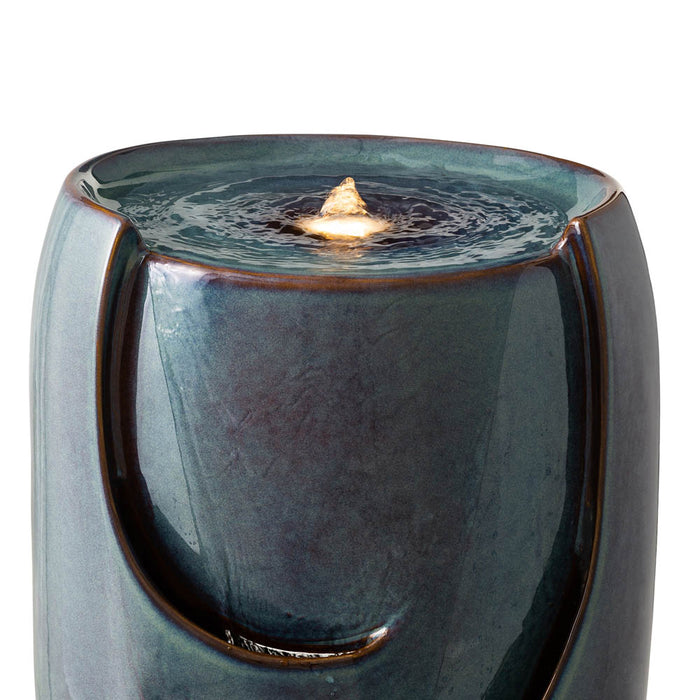 29.25"H Oversized Turquoise Ceramic Pot Fountain with Pump and LED Light