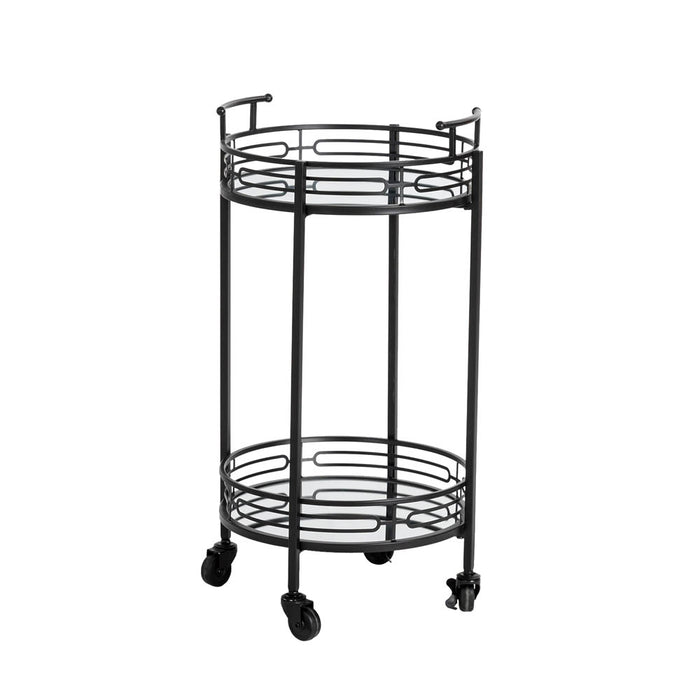29.5"H Black Deluxe 2-Tier Metal Round Mirrored Bar Cart
