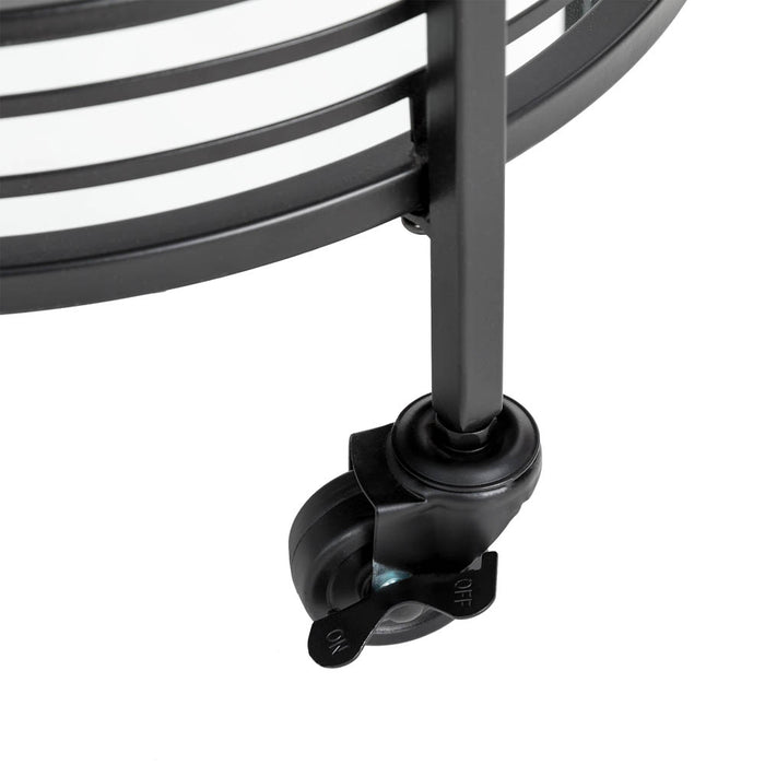 29.5"H Black Deluxe 2-Tier Metal Round Mirrored Bar Cart