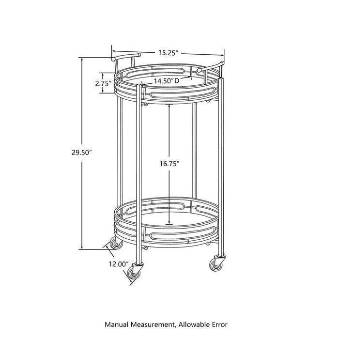 29.5"H Black Deluxe 2-Tier Metal Round Mirrored Bar Cart