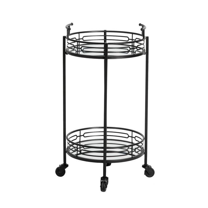 29.5"H Black Deluxe 2-Tier Metal Round Mirrored Bar Cart