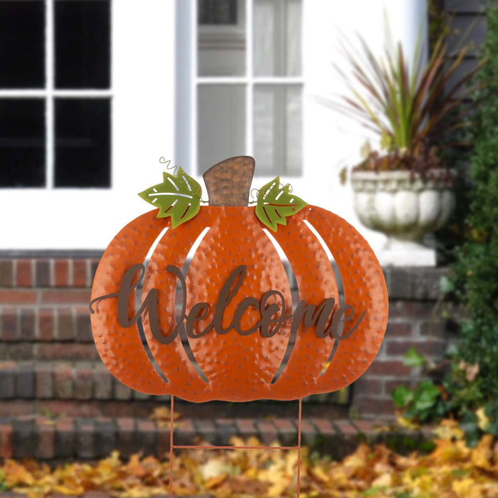 29.72"H Fall Metal Pumpkin Yard Stake/Standing/Hanging Sign