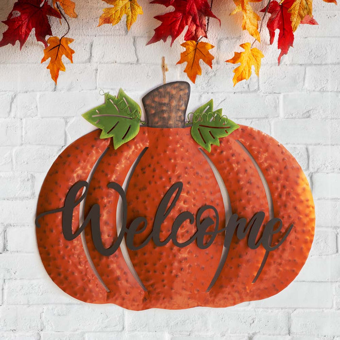 29.72"H Fall Metal Pumpkin Yard Stake/Standing/Hanging Sign