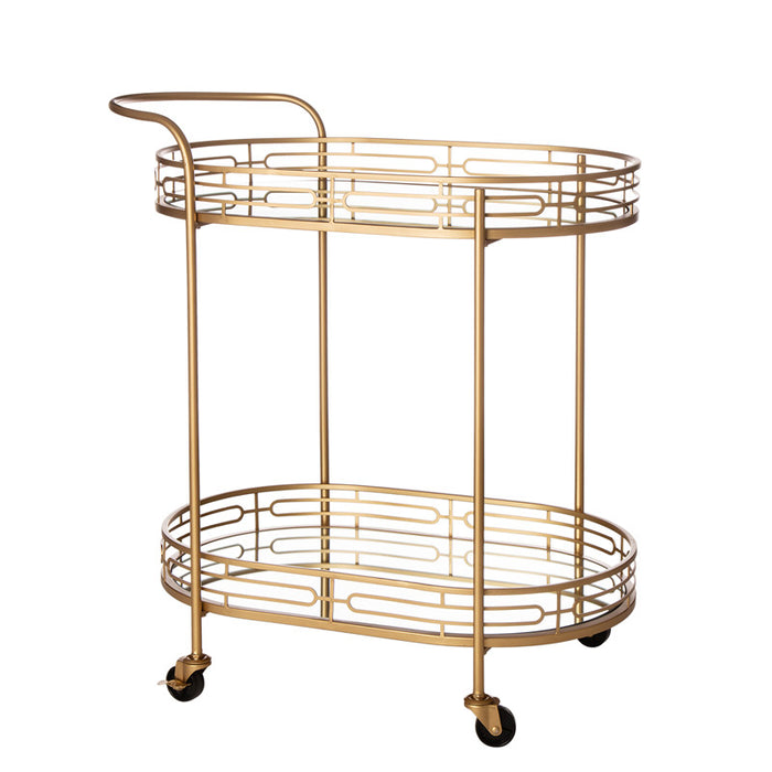 30.75"H 2-Tier Gold Deluxe Metal Oval Mirrored Bar Cart