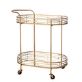30.75"H 2-Tier Gold Deluxe Metal Oval Mirrored Bar Cart