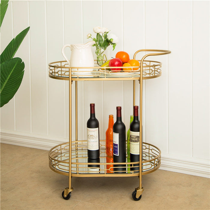 30.75"H 2-Tier Gold Deluxe Metal Oval Mirrored Bar Cart