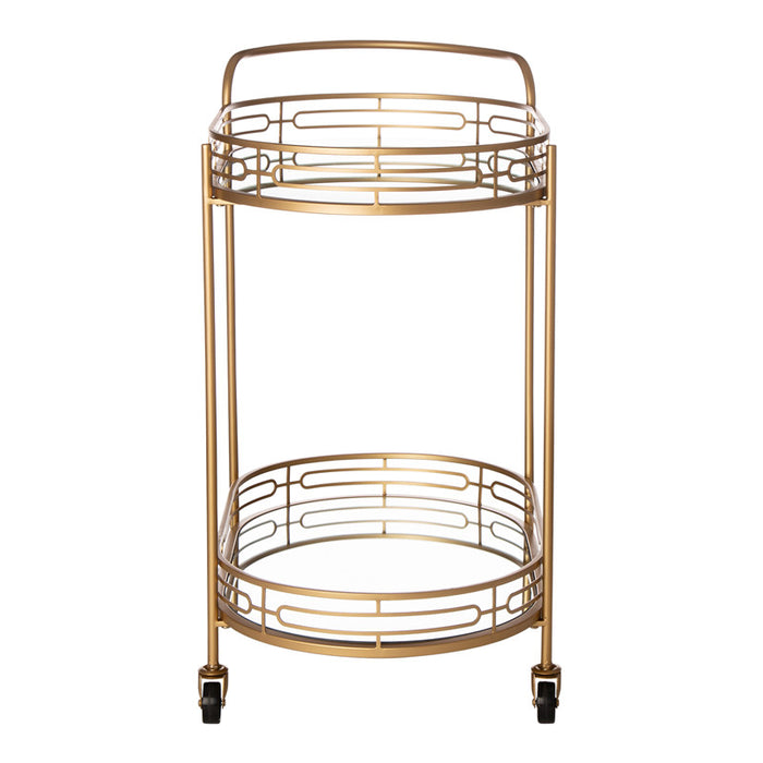 30.75"H 2-Tier Gold Deluxe Metal Oval Mirrored Bar Cart