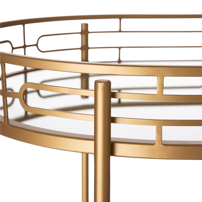 30.75"H 2-Tier Gold Deluxe Metal Oval Mirrored Bar Cart