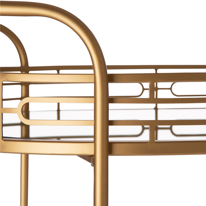30.75"H 2-Tier Gold Deluxe Metal Oval Mirrored Bar Cart