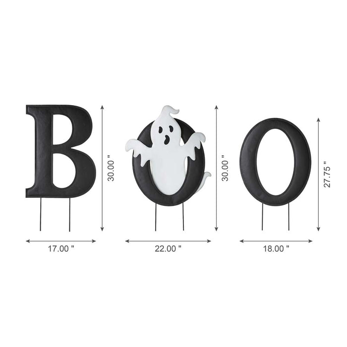 30"H Halloween Metal Ghost BOO Yard Stake or Hanging Decor, Set of 3 (Two Functions)
