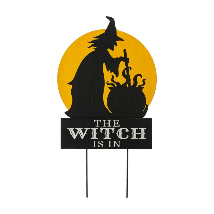 30"H Halloween Wooden & Metal "Witch is making poison" Yard Stake or Wall Décor (Two Functions)