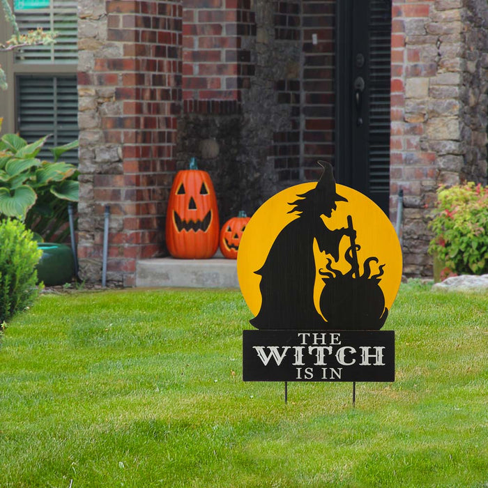 30"H Halloween Wooden & Metal "Witch is making poison" Yard Stake or Wall Décor (Two Functions)