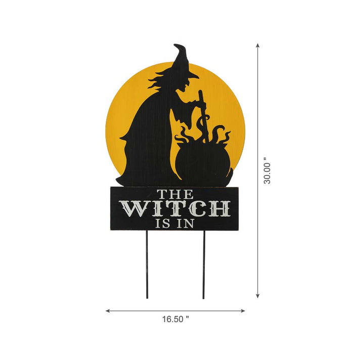 30"H Halloween Wooden & Metal "Witch is making poison" Yard Stake or Wall Décor (Two Functions)