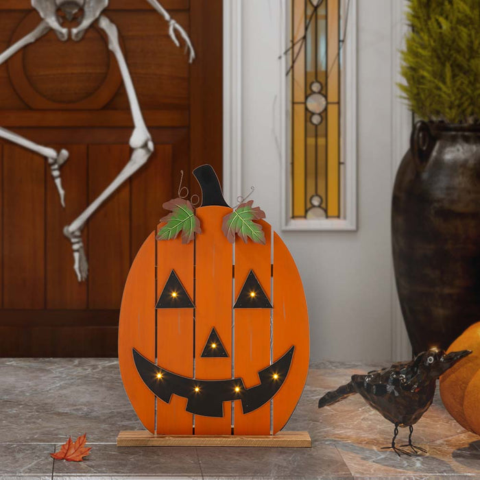 30"H Lighted Wooden Cutout Pumpkin Porch Decor