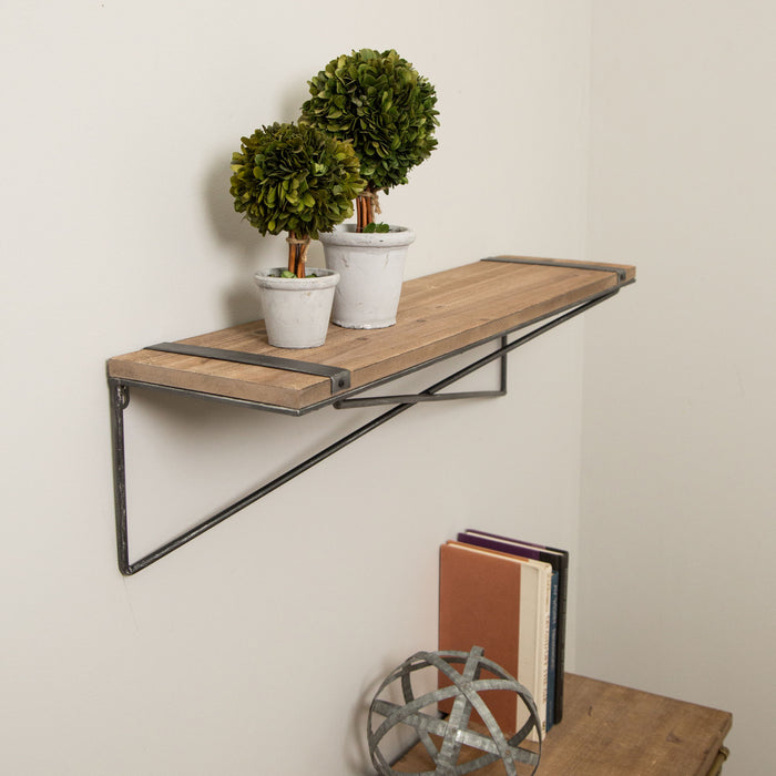 31.5"L Farmhouse Rustic Metal/Wooden Wall Shelf