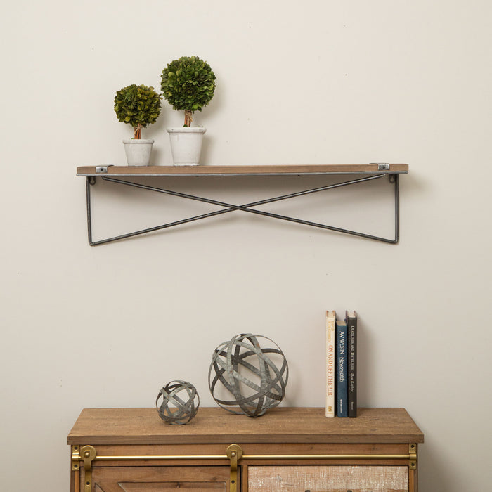 31.5"L Farmhouse Rustic Metal/Wooden Wall Shelf