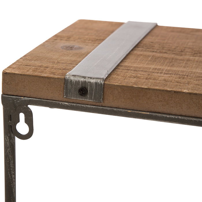 31.5"L Farmhouse Rustic Metal/Wooden Wall Shelf