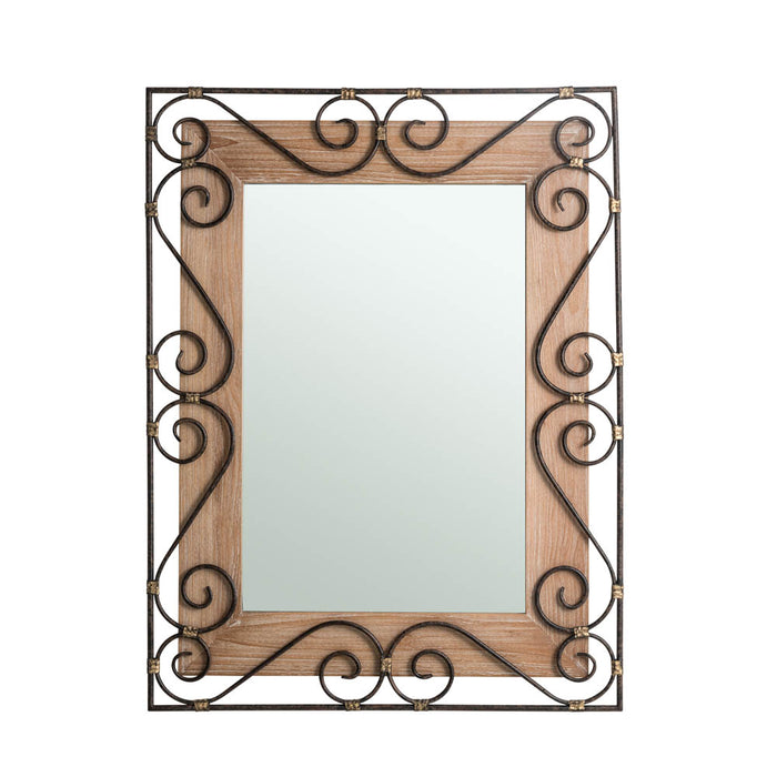 31"H Traditional Rectangle Wooden And Metal Scroll Wall Mirror