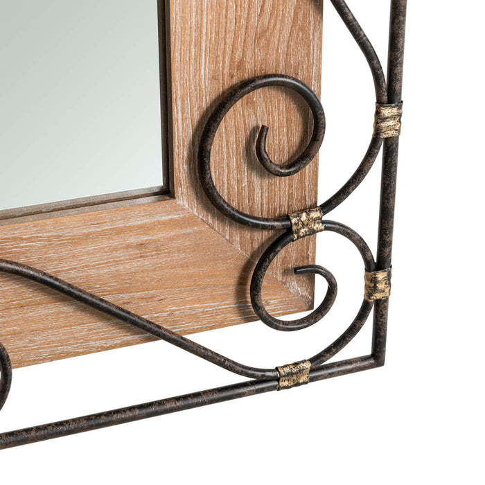 31"H Traditional Rectangle Wooden And Metal Scroll Wall Mirror