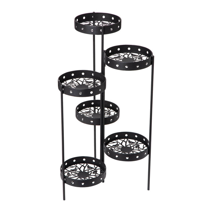 32"H Foldable 6-Tiered Round Black Metal Plant Stand