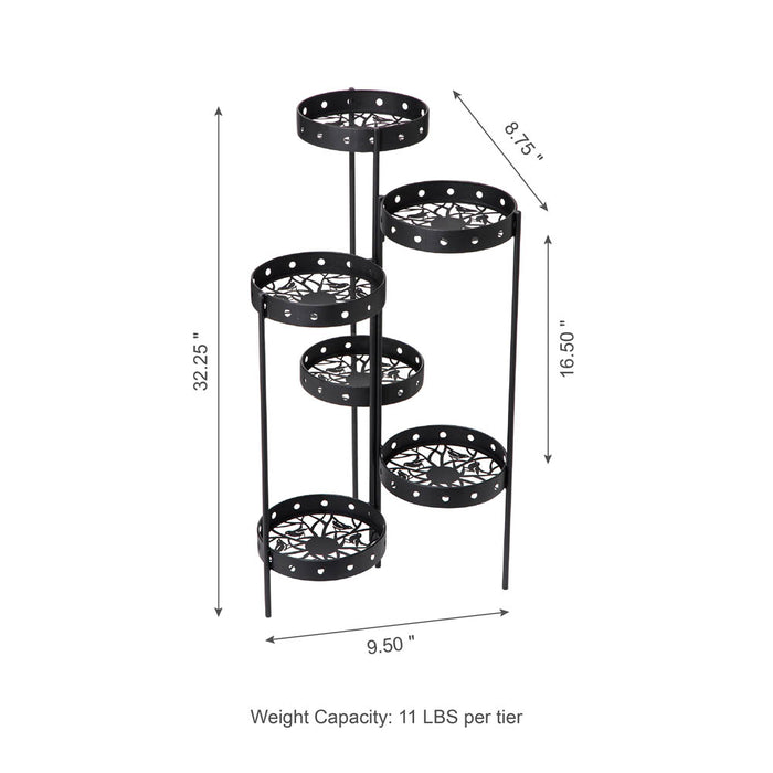 32"H Foldable 6-Tiered Round Black Metal Plant Stand