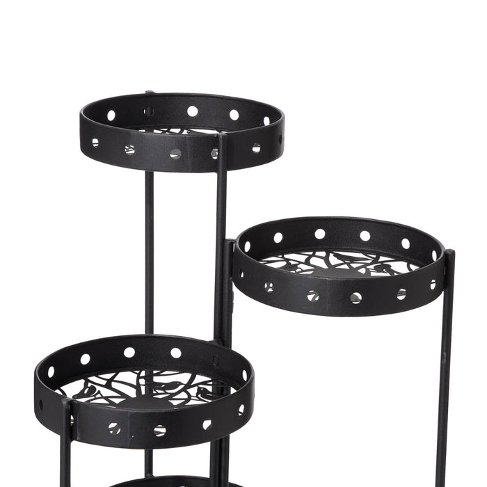 32"H Foldable 6-Tiered Round Black Metal Plant Stand