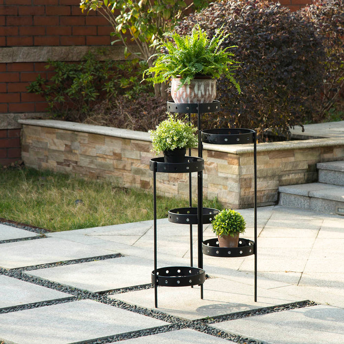 32"H Foldable 6-Tiered Round Black Metal Plant Stand