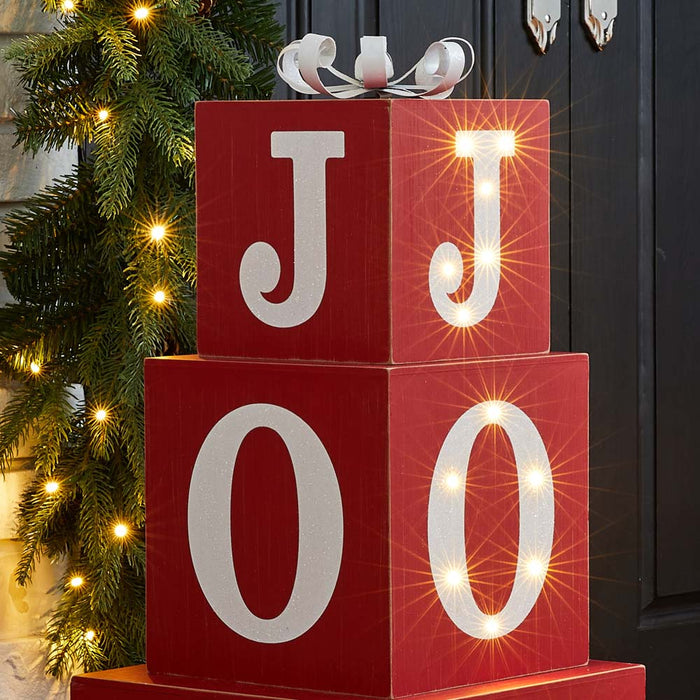 32"H Lighted Wooden Stacked Block "JOY" Porch Sign Boxes
