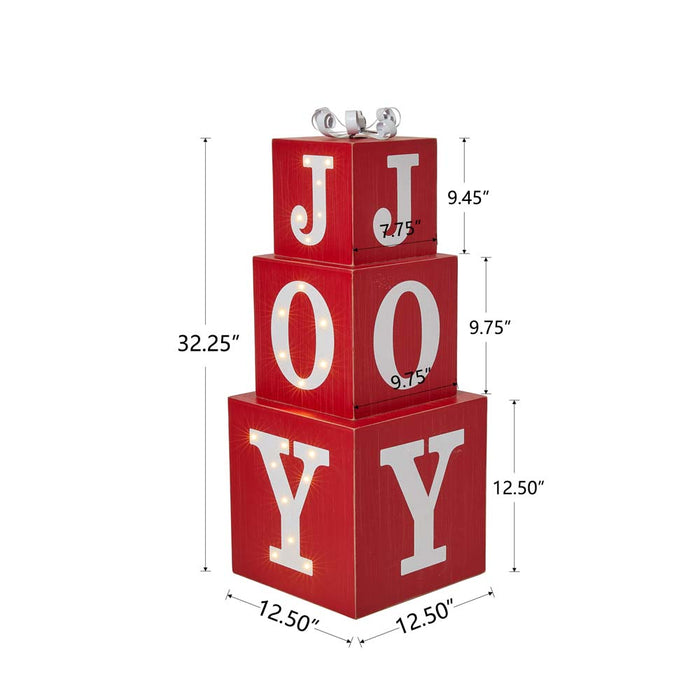 32"H Lighted Wooden Stacked Block "JOY" Porch Sign Boxes