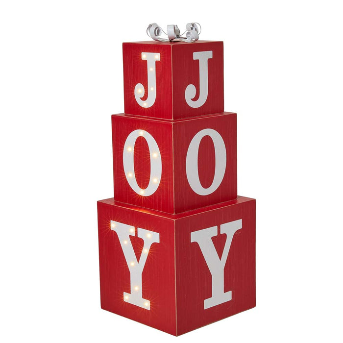 32"H Lighted Wooden Stacked Block "JOY" Porch Sign Boxes