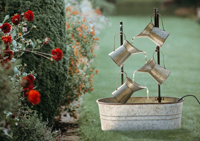 33.25"H Farmhouse Galvanized Metal Cascading Water Fountain