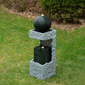 34.75"H Modern Black and Grey Contrast Geometric Outdoor Fountain with LED Light and Pump