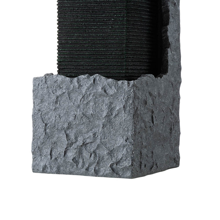 34.75"H Modern Black and Grey Contrast Geometric Outdoor Fountain with LED Light and Pump