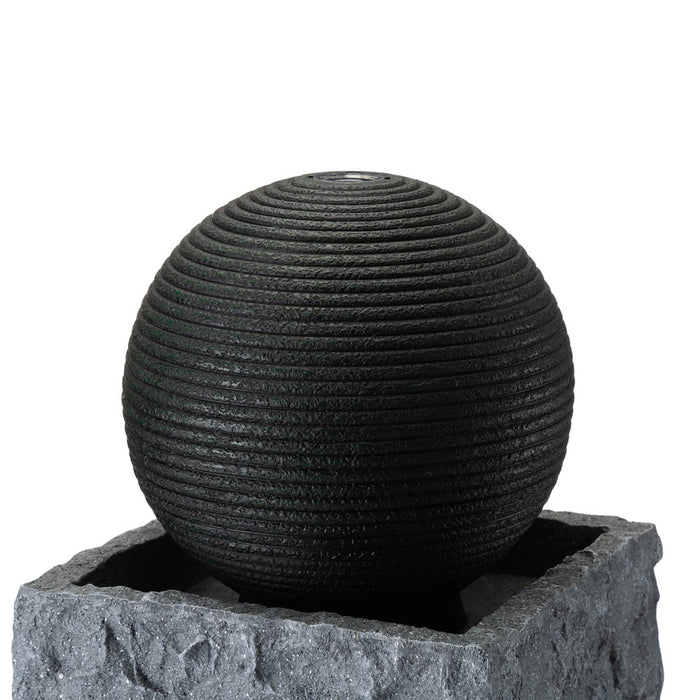 34.75"H Modern Black and Grey Contrast Geometric Outdoor Fountain with LED Light and Pump