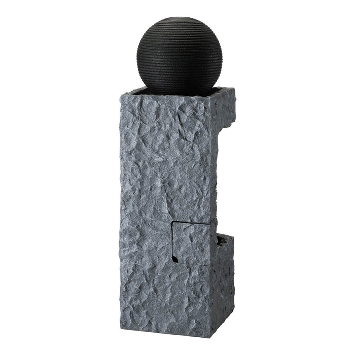 34.75"H Modern Black and Grey Contrast Geometric Outdoor Fountain with LED Light and Pump