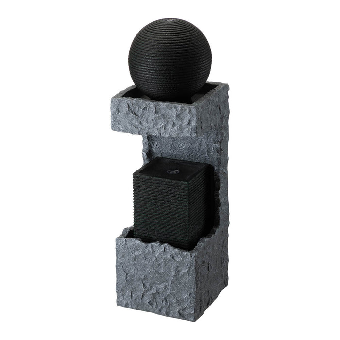 34.75"H Modern Black and Grey Contrast Geometric Outdoor Fountain with LED Light and Pump