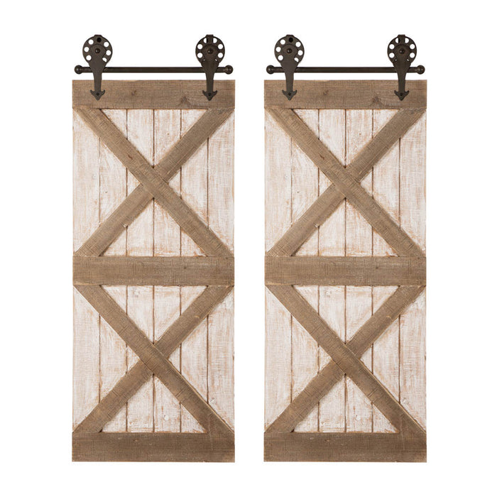35.25"H Farmhouse Wooden Barn Door Wall Decor, Set of 2