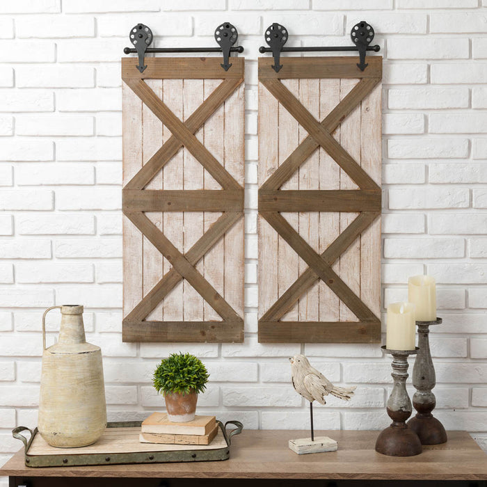 35.25"H Farmhouse Wooden Barn Door Wall Decor, Set of 2