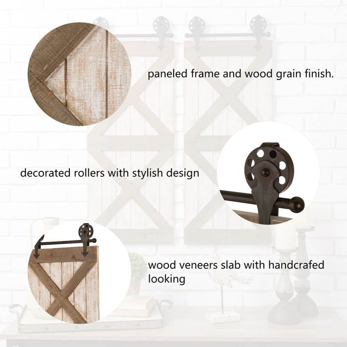 35.25"H Farmhouse Wooden Barn Door Wall Decor, Set of 2