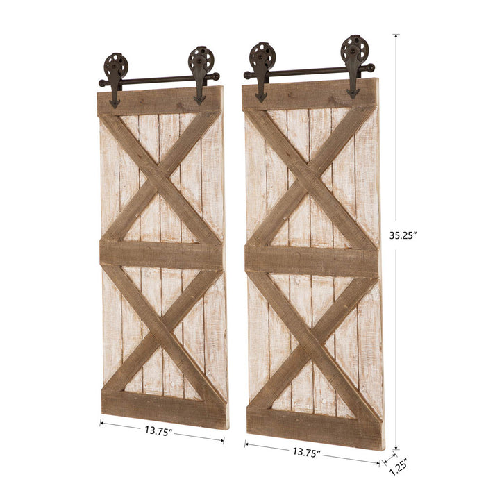35.25"H Farmhouse Wooden Barn Door Wall Decor, Set of 2