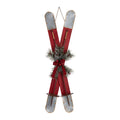 35"H Red Christmas Wooden/Galvanized Ski Décor