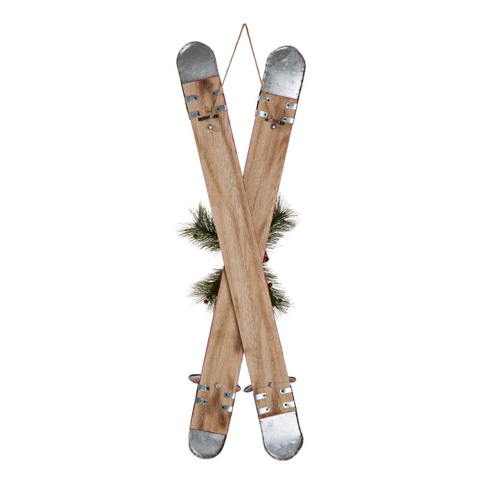 35"H Red Christmas Wooden/Galvanized Ski Décor