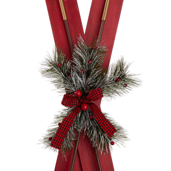 35"H Red Christmas Wooden/Galvanized Ski Décor