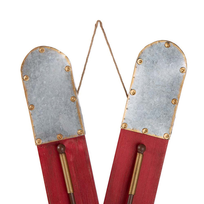 35"H Red Christmas Wooden/Galvanized Ski Décor