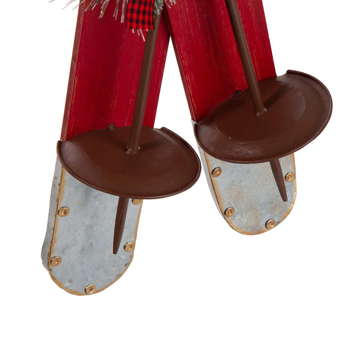 35"H Red Christmas Wooden/Galvanized Ski Décor