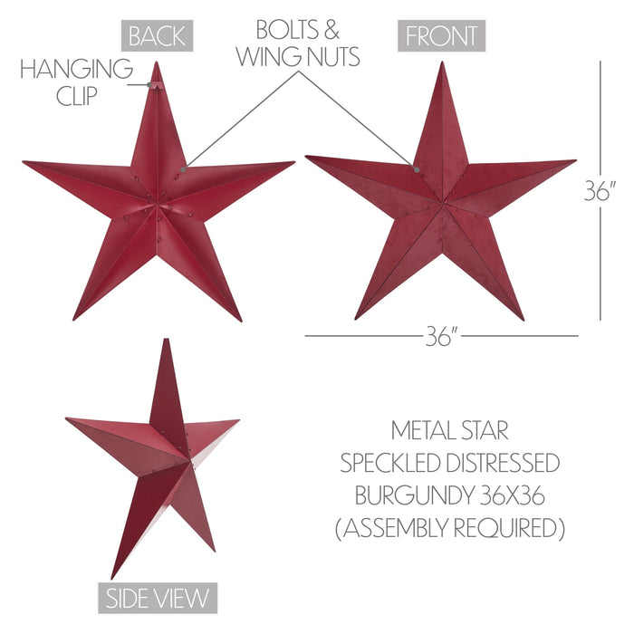36" Speckled Cranberry Barn Star - Primitive Star Quilt Shop